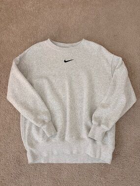 Nike Light Heather Gray Crewneck Sweatshirt with Black Swoosh